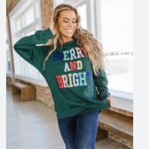 Liam & Company Merry & Bright Quilted Christmas Sweatshirt Green XXL
